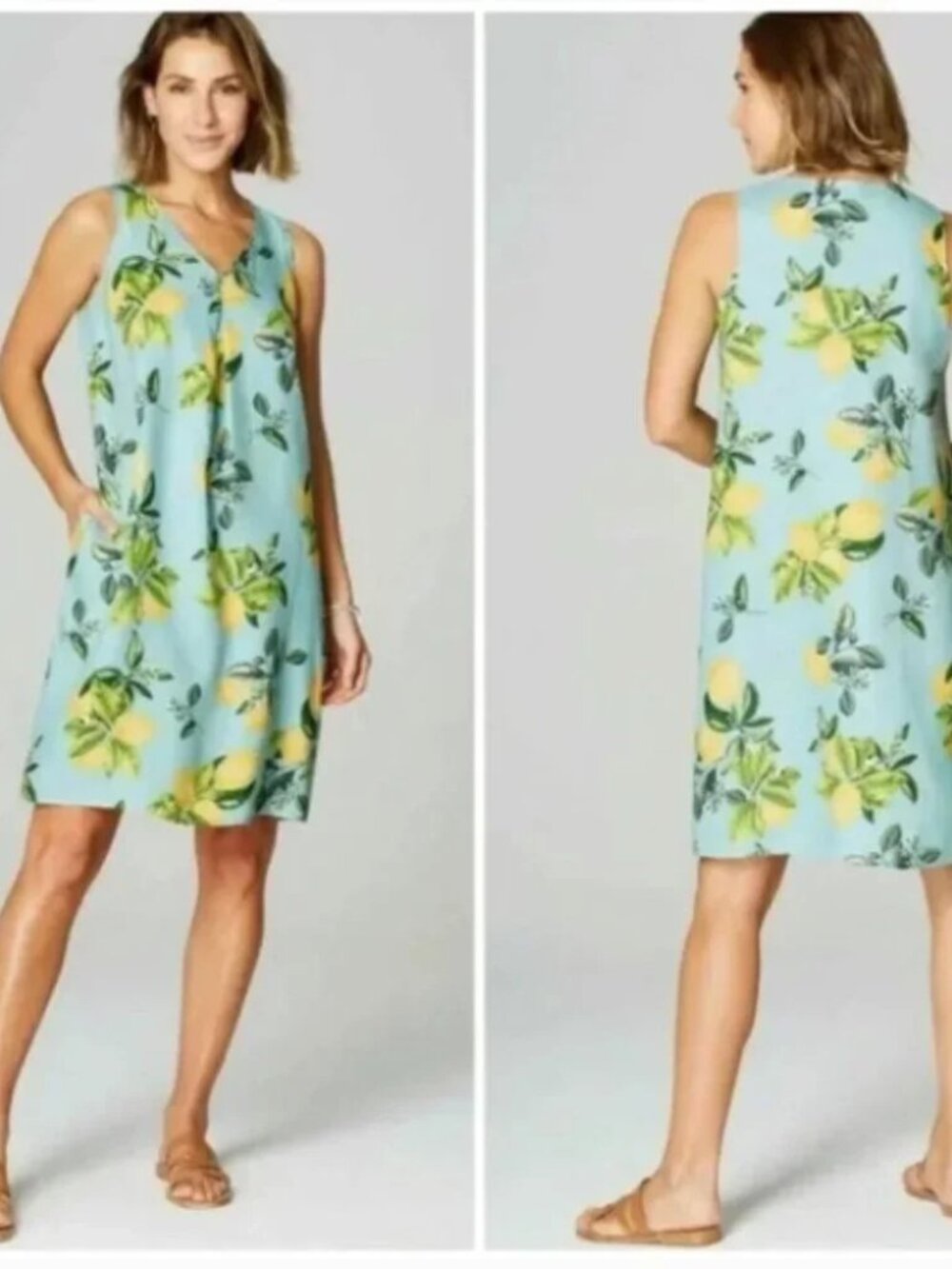 J. Jill Love Linen Lemon Print A-Line Shift Dress L